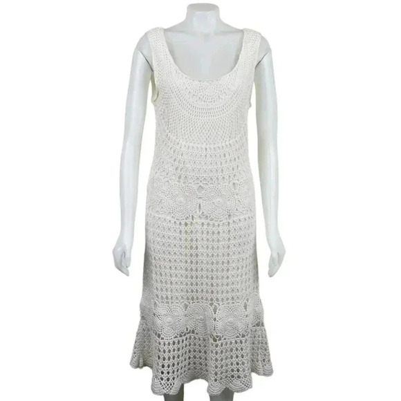 Linea Domani Crochet Midi Dress Cream Boho  Sleeveless Size Large - Picture 1 of 9
